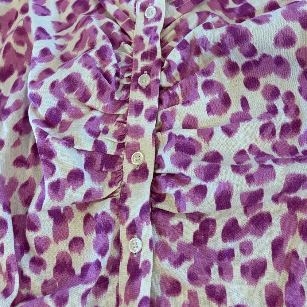 Who What Wear Violet Animal Print Spring Summer Puff Sleeve Dress Linen Medium - Picture 6 of 9